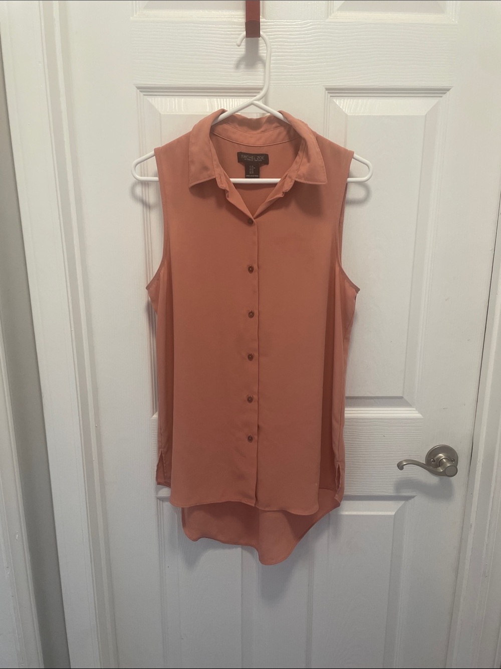 Rachel Zoe Sleeveless high low Button-Front Blouse in Coral